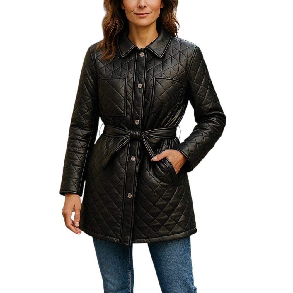 Laundry by Shelli Segal Black Quilted Tie Waist Jacket